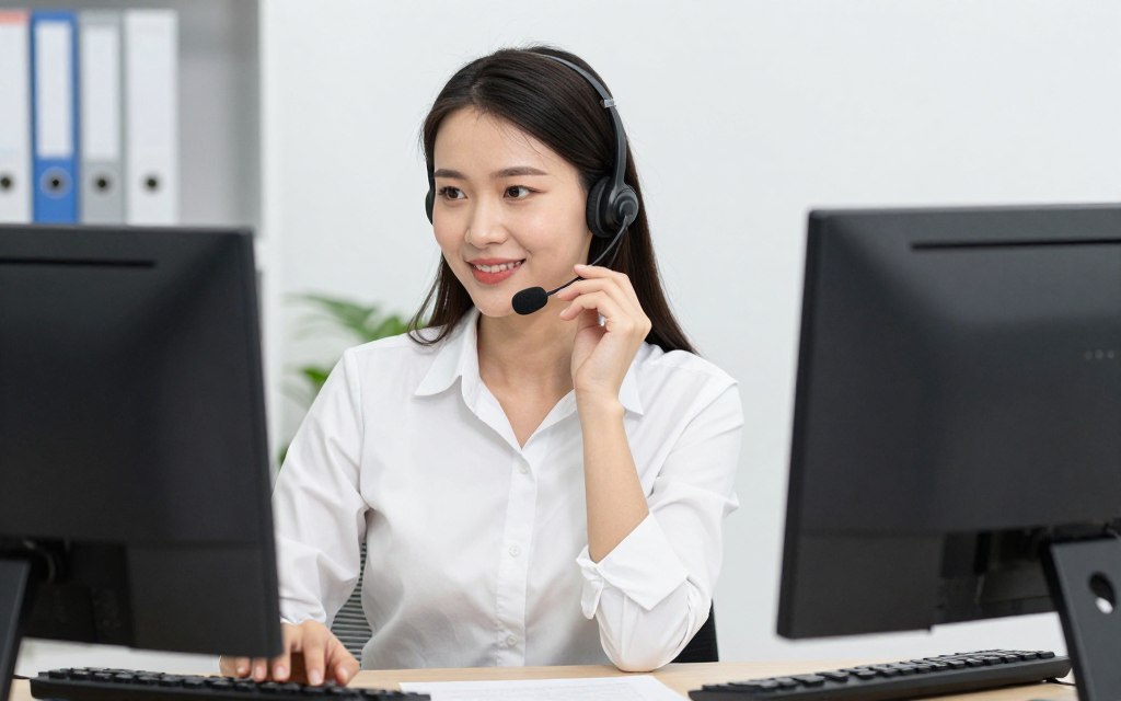 Customer service representative taking cleaning service inquiry call Customer service representative taking cleaning service inquiry call